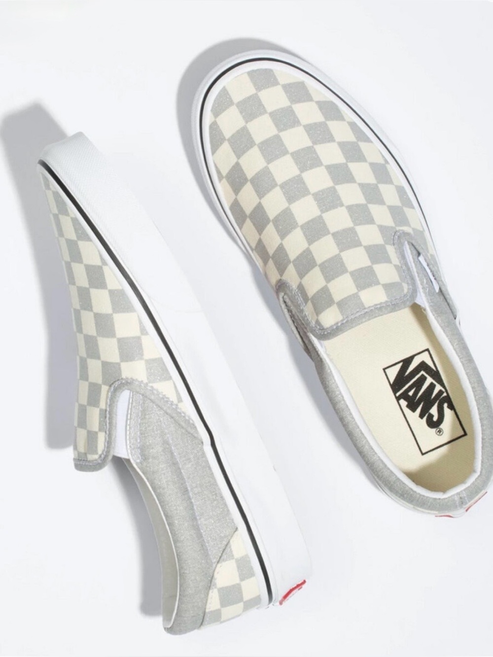 NWT, Vans Classic Slip-On (Checkerboard) Silver/White